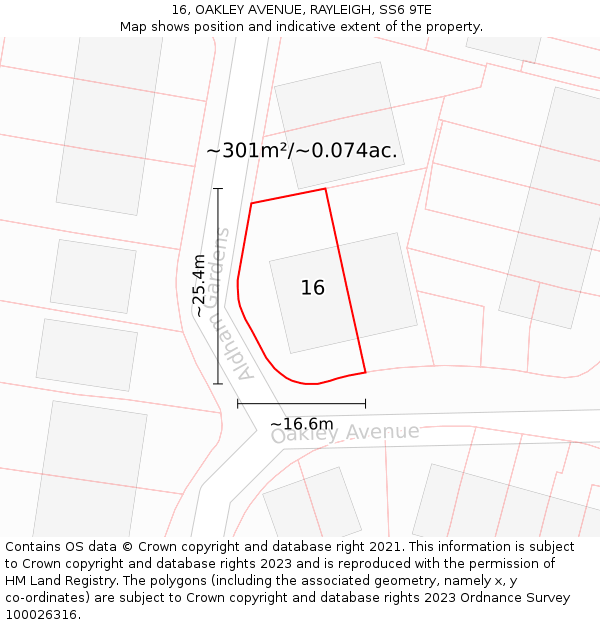 16, OAKLEY AVENUE, RAYLEIGH, SS6 9TE: Plot and title map