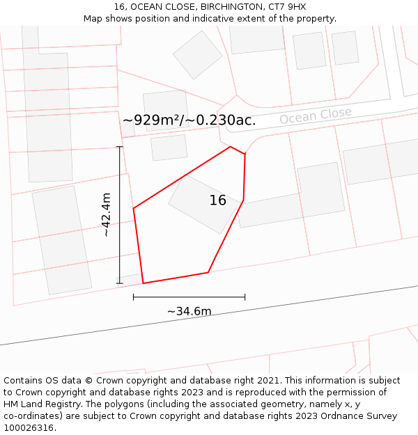 16, OCEAN CLOSE, BIRCHINGTON, CT7 9HX: Plot and title map