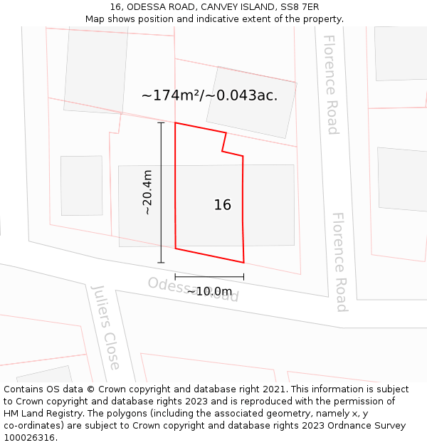 16, ODESSA ROAD, CANVEY ISLAND, SS8 7ER: Plot and title map