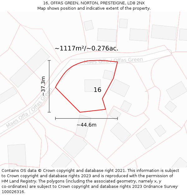 16, OFFAS GREEN, NORTON, PRESTEIGNE, LD8 2NX: Plot and title map