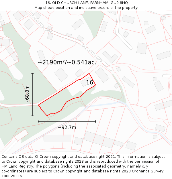 16, OLD CHURCH LANE, FARNHAM, GU9 8HQ: Plot and title map