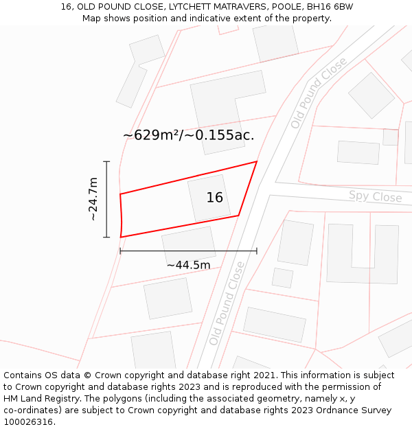 16, OLD POUND CLOSE, LYTCHETT MATRAVERS, POOLE, BH16 6BW: Plot and title map