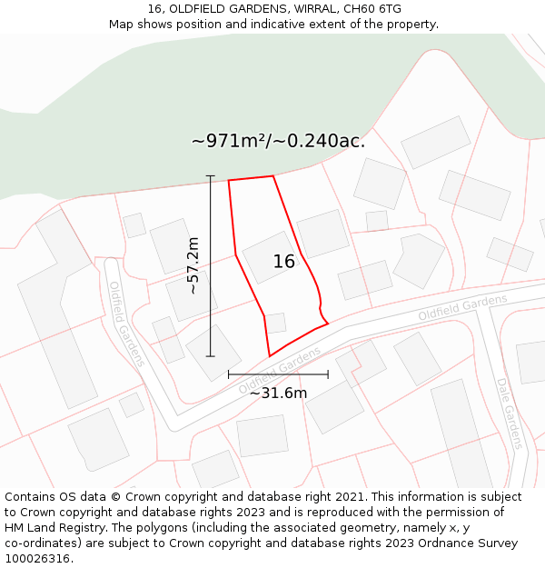 16, OLDFIELD GARDENS, WIRRAL, CH60 6TG: Plot and title map