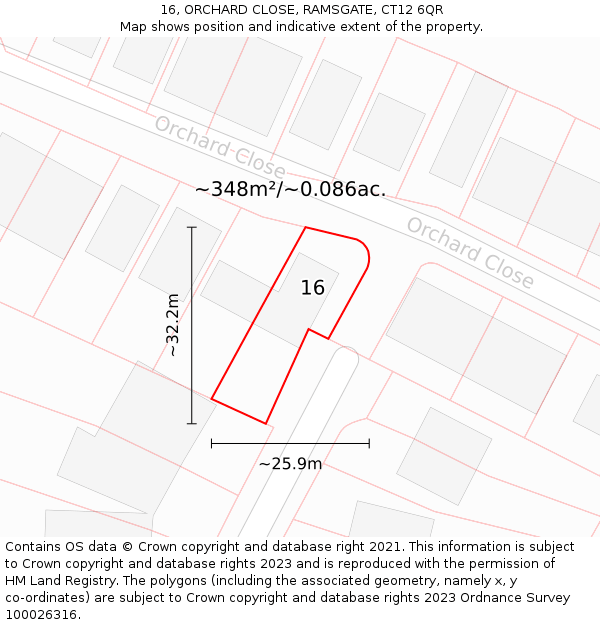 16, ORCHARD CLOSE, RAMSGATE, CT12 6QR: Plot and title map