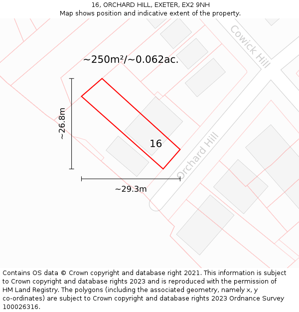 16, ORCHARD HILL, EXETER, EX2 9NH: Plot and title map