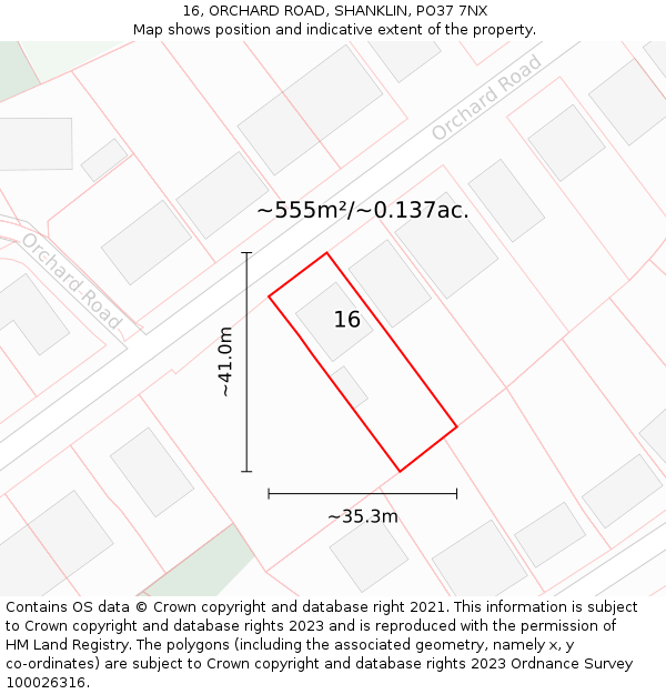 16, ORCHARD ROAD, SHANKLIN, PO37 7NX: Plot and title map