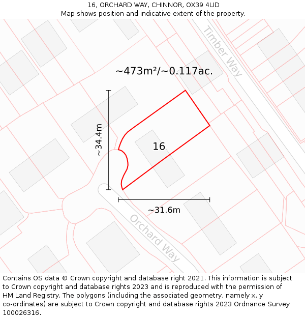 16, ORCHARD WAY, CHINNOR, OX39 4UD: Plot and title map