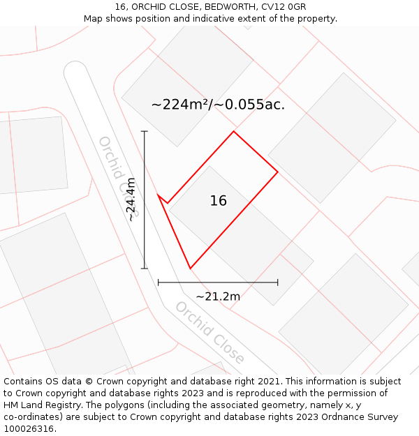 16, ORCHID CLOSE, BEDWORTH, CV12 0GR: Plot and title map