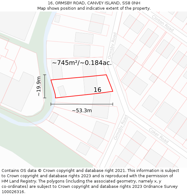 16, ORMSBY ROAD, CANVEY ISLAND, SS8 0NH: Plot and title map