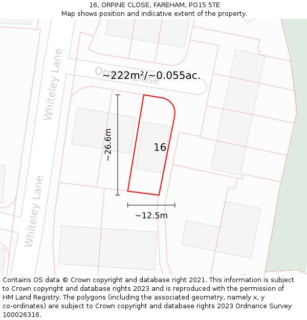 16, ORPINE CLOSE, FAREHAM, PO15 5TE: Plot and title map