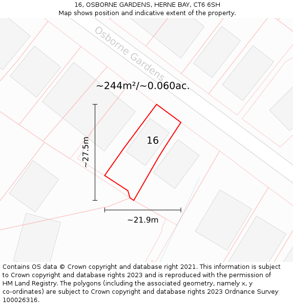16, OSBORNE GARDENS, HERNE BAY, CT6 6SH: Plot and title map