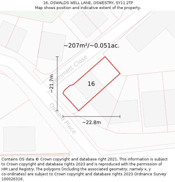 16, OSWALDS WELL LANE, OSWESTRY, SY11 2TP: Plot and title map