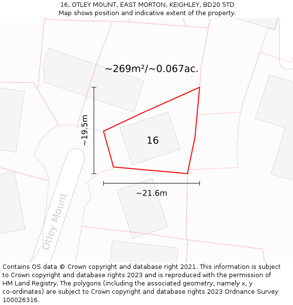 16, OTLEY MOUNT, EAST MORTON, KEIGHLEY, BD20 5TD: Plot and title map