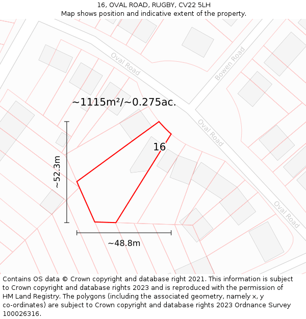 16, OVAL ROAD, RUGBY, CV22 5LH: Plot and title map