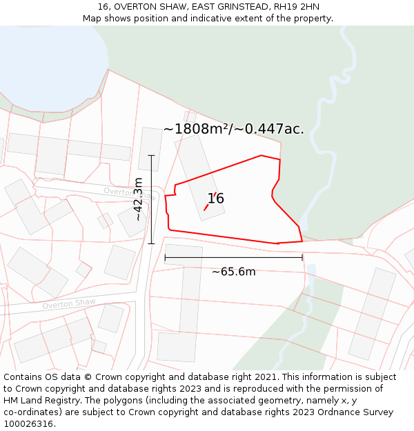 16, OVERTON SHAW, EAST GRINSTEAD, RH19 2HN: Plot and title map