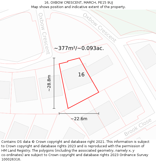 16, OXBOW CRESCENT, MARCH, PE15 9UJ: Plot and title map