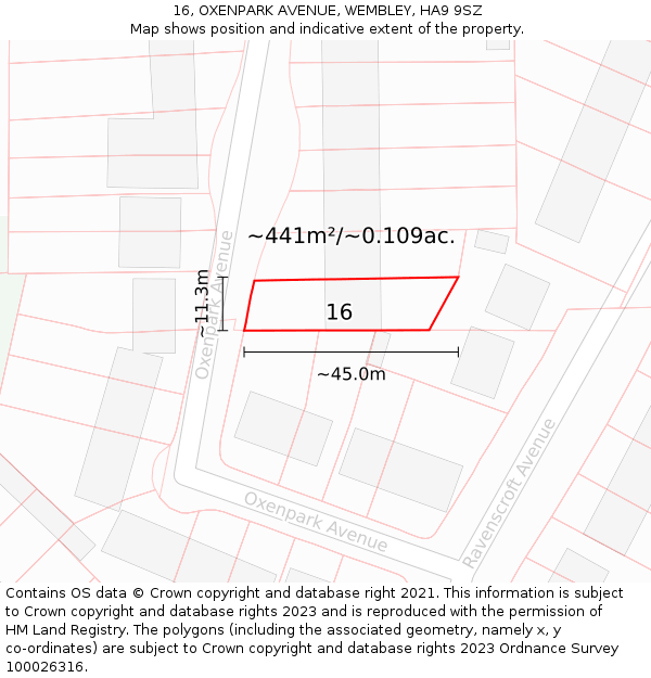 16, OXENPARK AVENUE, WEMBLEY, HA9 9SZ: Plot and title map