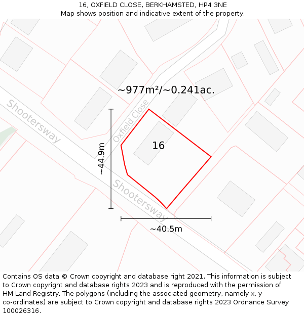 16, OXFIELD CLOSE, BERKHAMSTED, HP4 3NE: Plot and title map