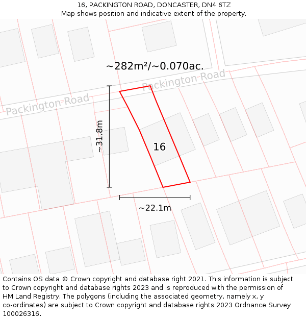 16, PACKINGTON ROAD, DONCASTER, DN4 6TZ: Plot and title map