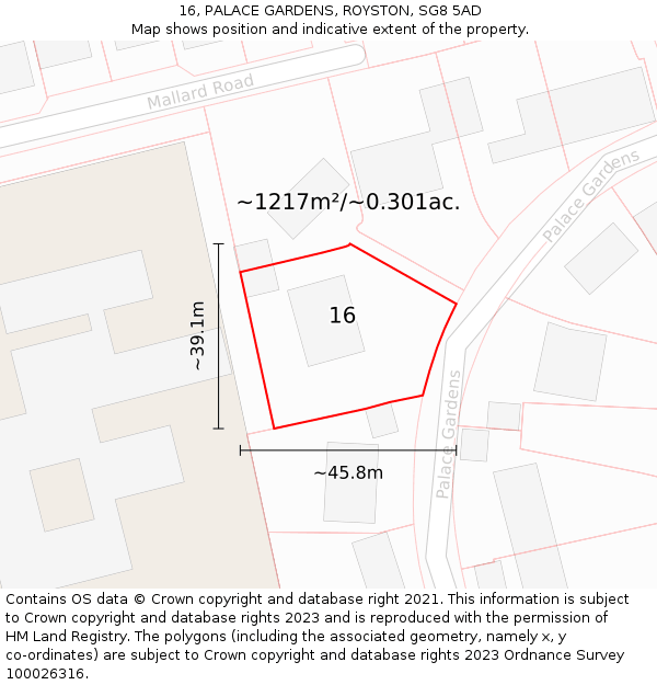 16, PALACE GARDENS, ROYSTON, SG8 5AD: Plot and title map