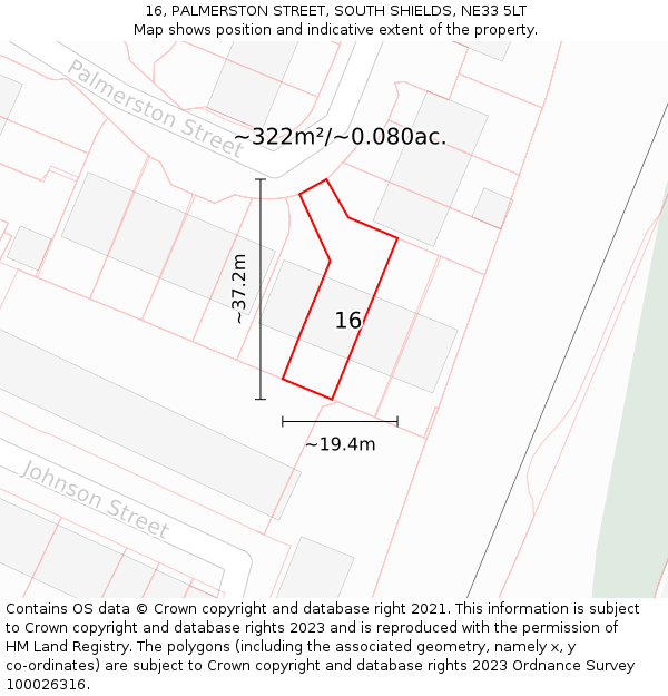 16, PALMERSTON STREET, SOUTH SHIELDS, NE33 5LT: Plot and title map