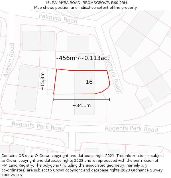 16, PALMYRA ROAD, BROMSGROVE, B60 2RH: Plot and title map