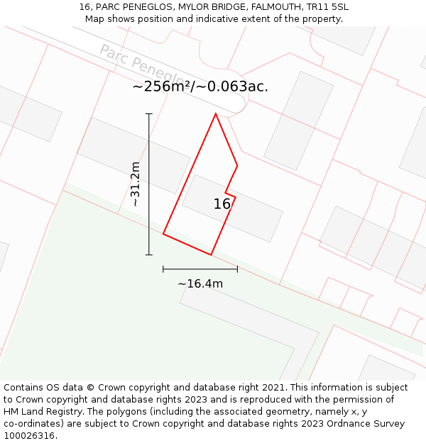 16, PARC PENEGLOS, MYLOR BRIDGE, FALMOUTH, TR11 5SL: Plot and title map