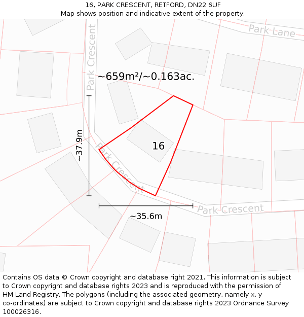 16, PARK CRESCENT, RETFORD, DN22 6UF: Plot and title map