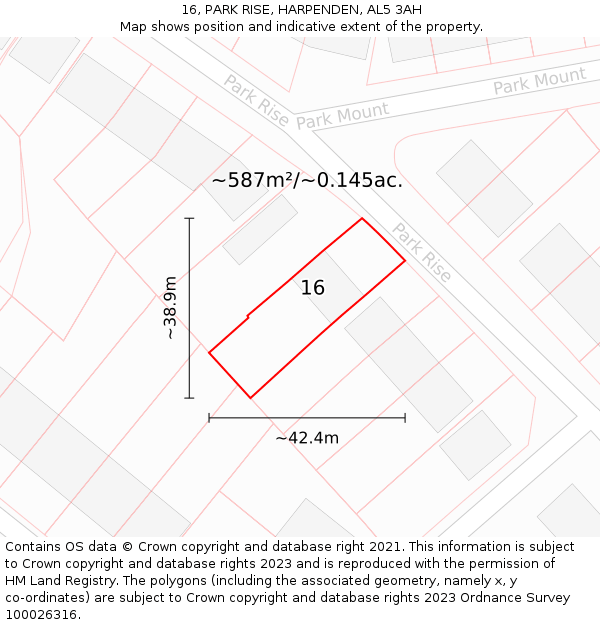 16, PARK RISE, HARPENDEN, AL5 3AH: Plot and title map