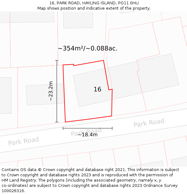 16, PARK ROAD, HAYLING ISLAND, PO11 0HU: Plot and title map