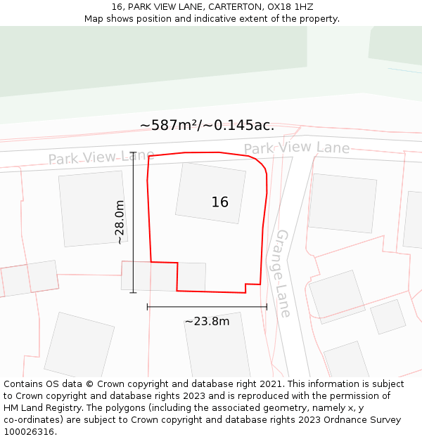 16, PARK VIEW LANE, CARTERTON, OX18 1HZ: Plot and title map