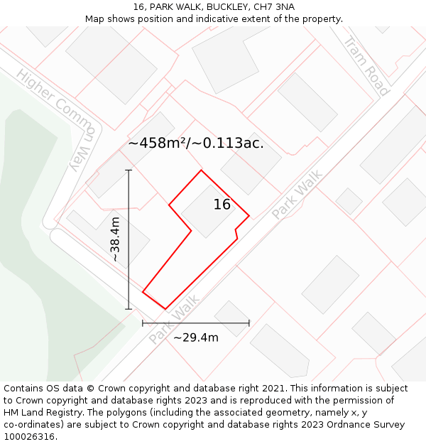 16, PARK WALK, BUCKLEY, CH7 3NA: Plot and title map