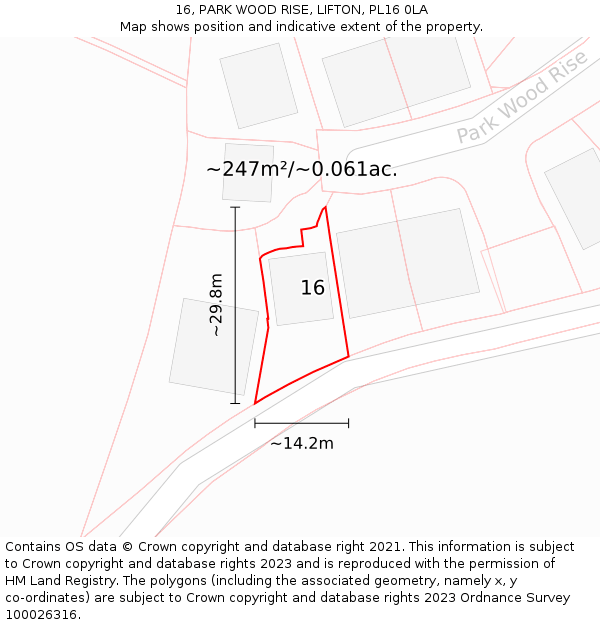 16, PARK WOOD RISE, LIFTON, PL16 0LA: Plot and title map