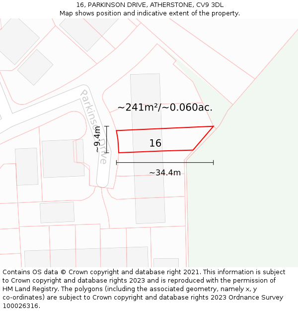 16, PARKINSON DRIVE, ATHERSTONE, CV9 3DL: Plot and title map