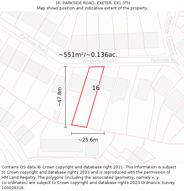 16, PARKSIDE ROAD, EXETER, EX1 3TN: Plot and title map