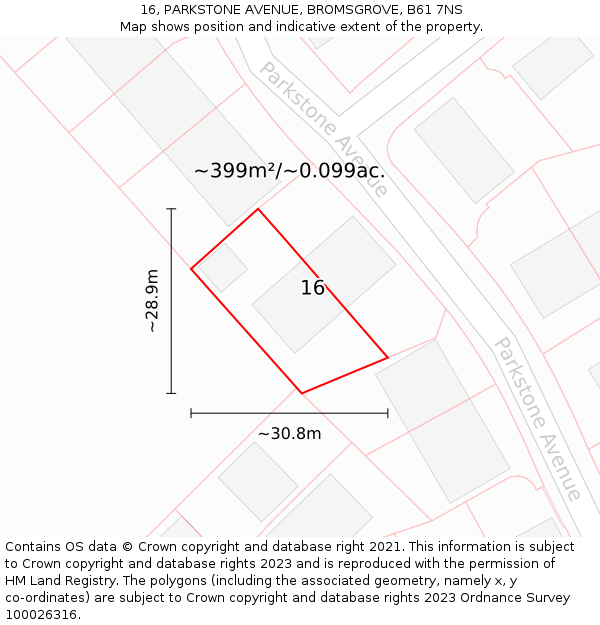 16, PARKSTONE AVENUE, BROMSGROVE, B61 7NS: Plot and title map