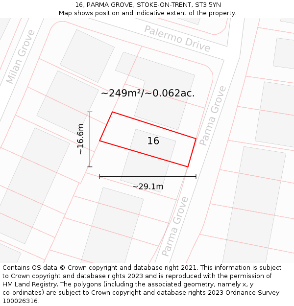 16, PARMA GROVE, STOKE-ON-TRENT, ST3 5YN: Plot and title map