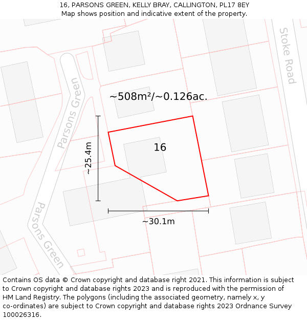 16, PARSONS GREEN, KELLY BRAY, CALLINGTON, PL17 8EY: Plot and title map