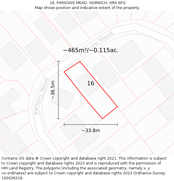 16, PARSONS MEAD, NORWICH, NR4 6PG: Plot and title map