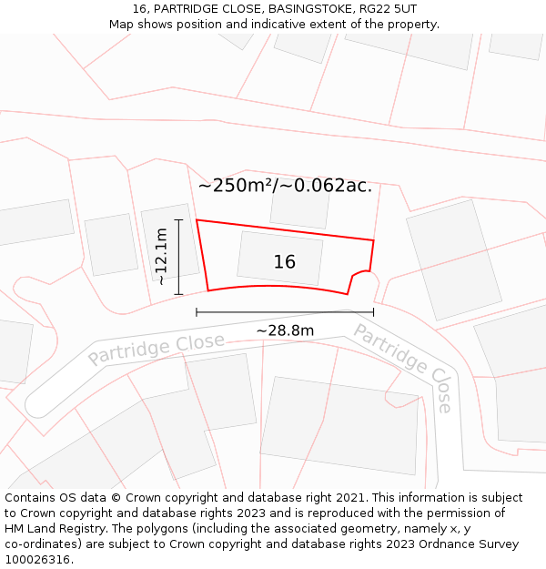 16, PARTRIDGE CLOSE, BASINGSTOKE, RG22 5UT: Plot and title map