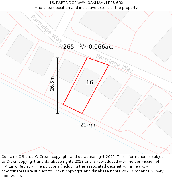 16, PARTRIDGE WAY, OAKHAM, LE15 6BX: Plot and title map