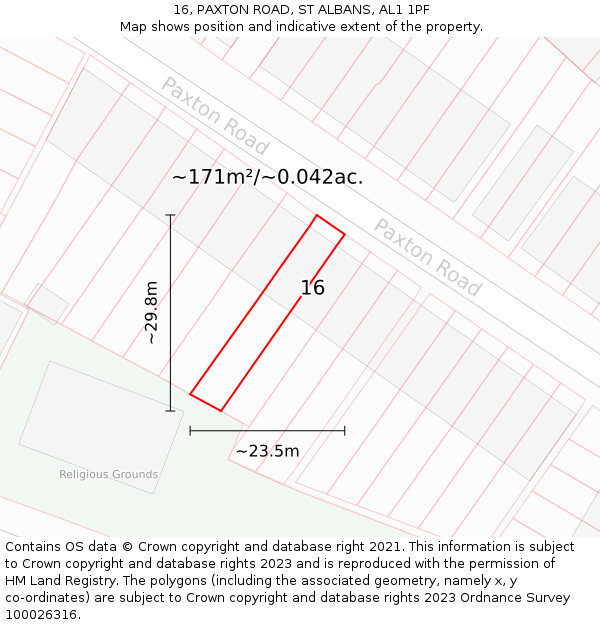 16, PAXTON ROAD, ST ALBANS, AL1 1PF: Plot and title map
