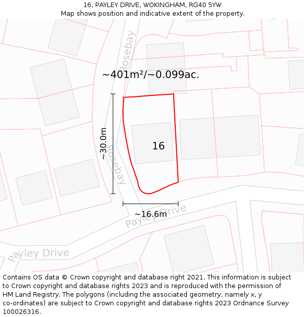 16, PAYLEY DRIVE, WOKINGHAM, RG40 5YW: Plot and title map