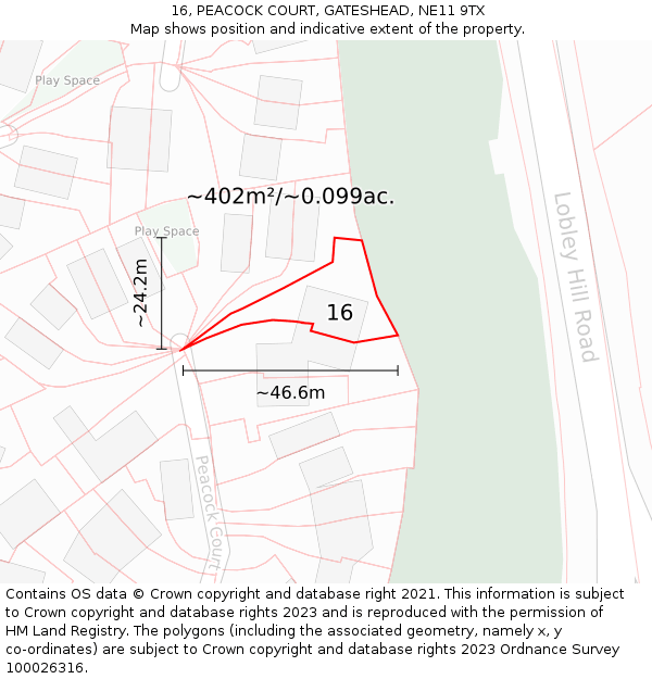 16, PEACOCK COURT, GATESHEAD, NE11 9TX: Plot and title map