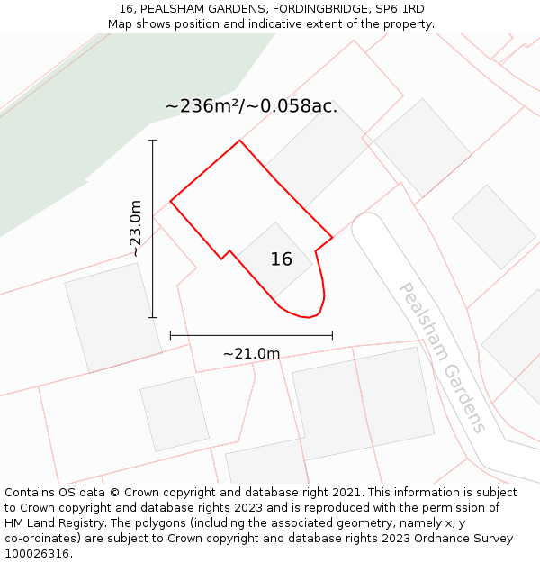 16, PEALSHAM GARDENS, FORDINGBRIDGE, SP6 1RD: Plot and title map