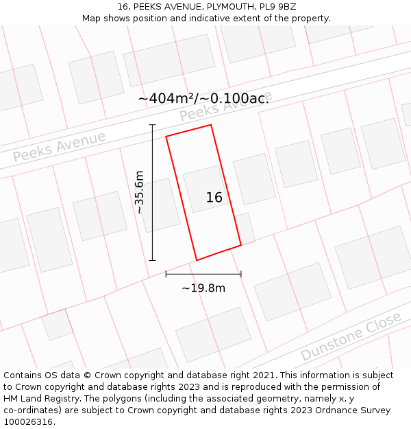 16, PEEKS AVENUE, PLYMOUTH, PL9 9BZ: Plot and title map