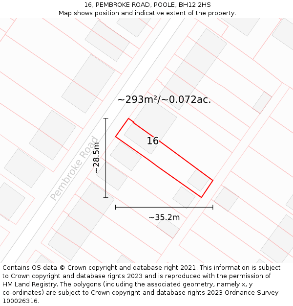 16, PEMBROKE ROAD, POOLE, BH12 2HS: Plot and title map