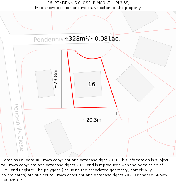 16, PENDENNIS CLOSE, PLYMOUTH, PL3 5SJ: Plot and title map