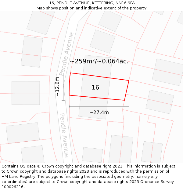 16, PENDLE AVENUE, KETTERING, NN16 9FA: Plot and title map