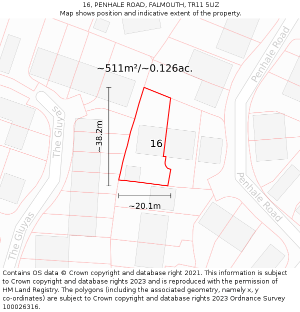 16, PENHALE ROAD, FALMOUTH, TR11 5UZ: Plot and title map